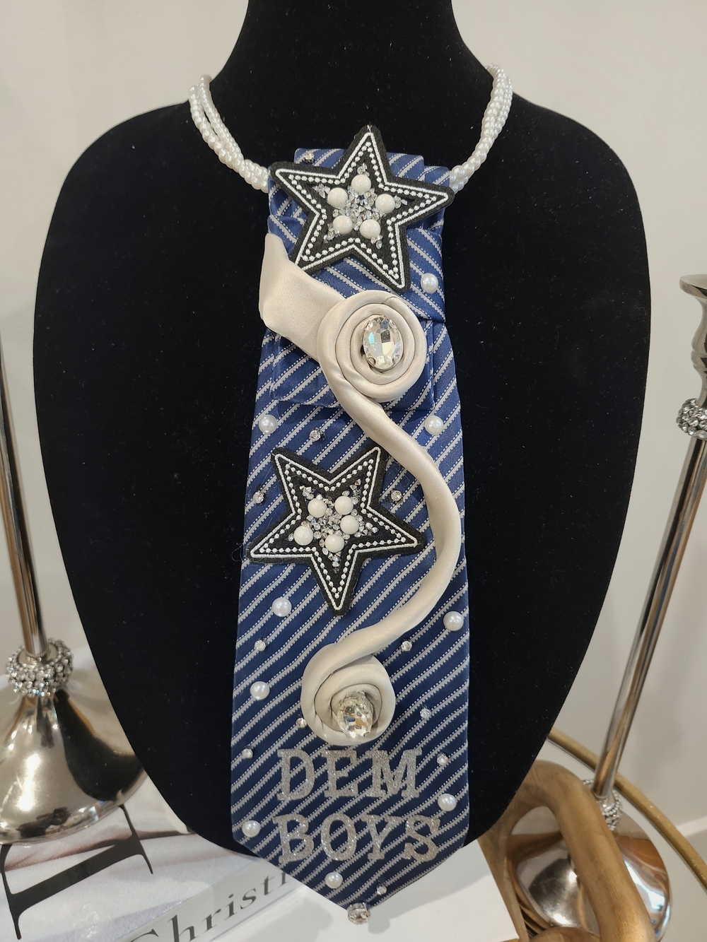 Dallas Blue and Gray Embellished Statement Necklace